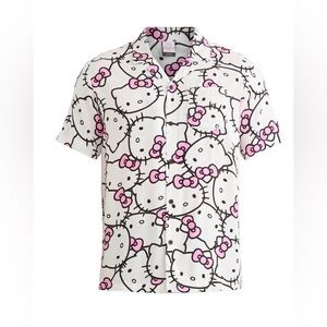 Hello Kitty NEW Men's Rayon SS button up Shirt by Sanrio size 3XL White/Pink